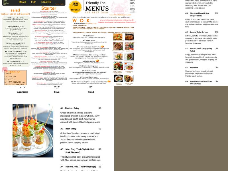 Friendly Thai Restaurant Menu