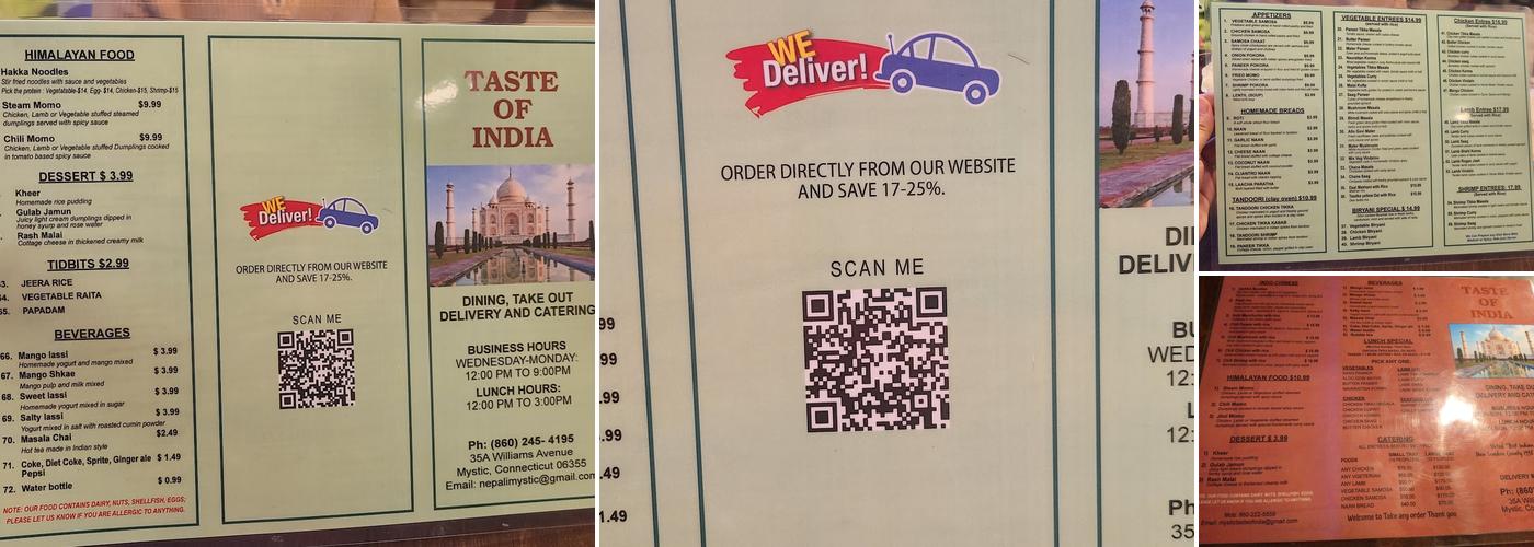 A Taste of India Menu