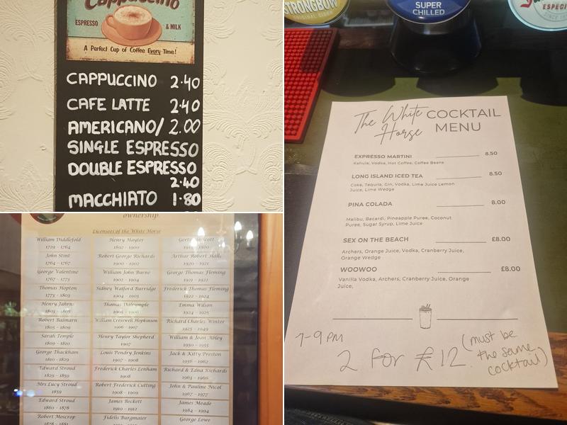 The White Horse Menu