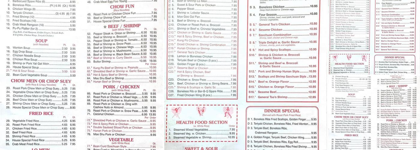 Infinity Palace Chinese Buffet Menu