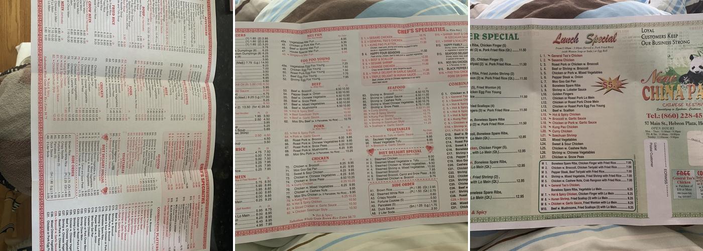China Panda Menu