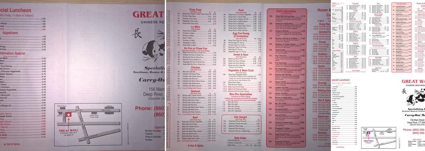 Great Wall Chinese Restaurant Menu