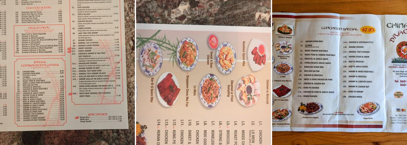 China Dragon Menu