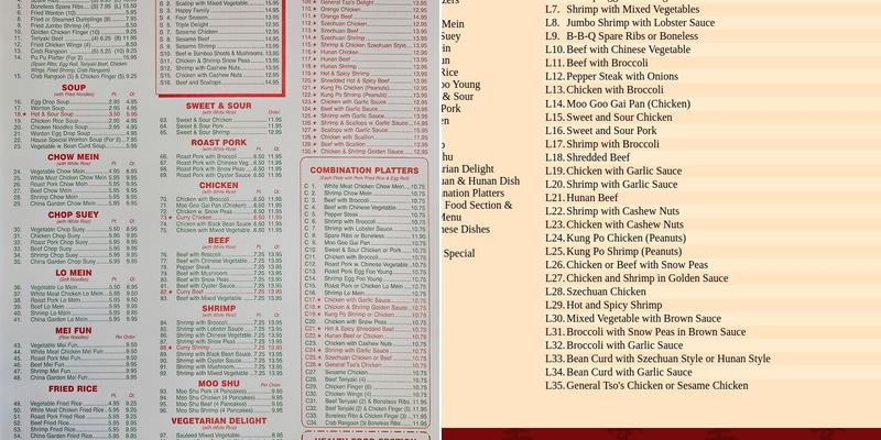 China Garden Menu