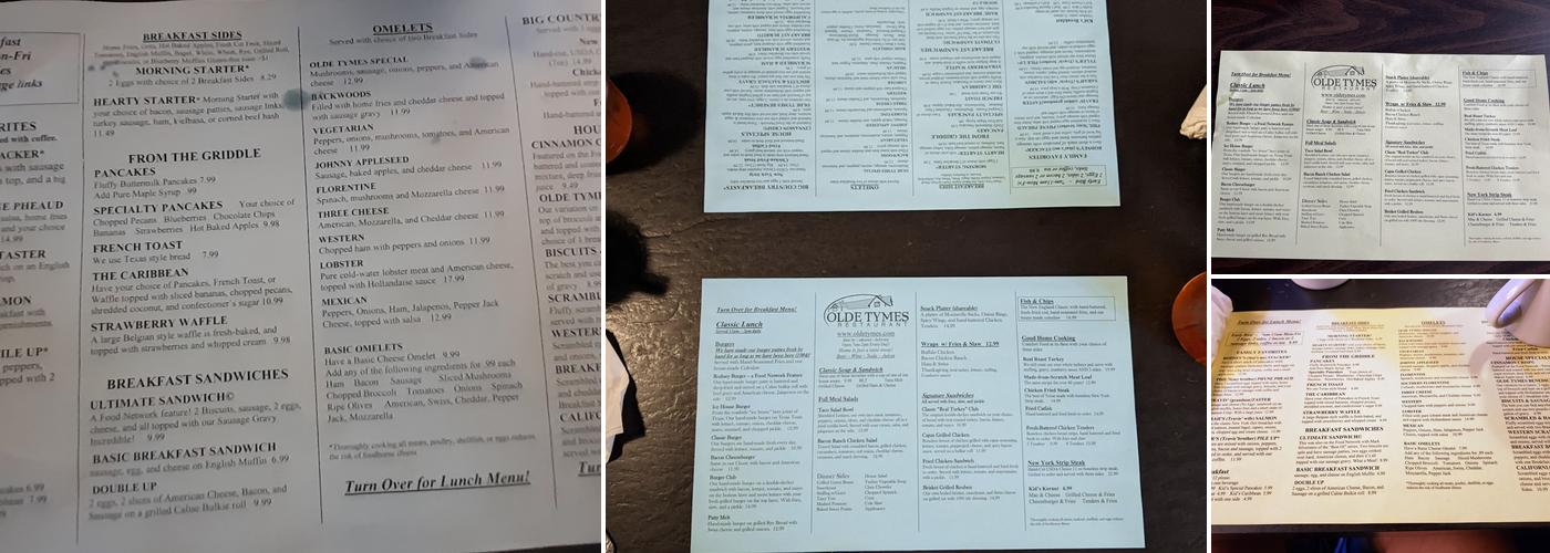 Olde Tymes Restaurant Menu