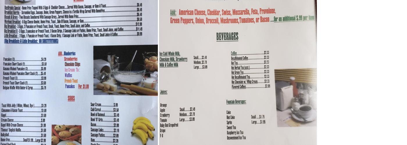 Day Breaks Diner Menu