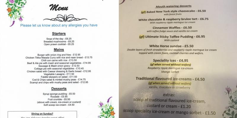 White Horse Menu