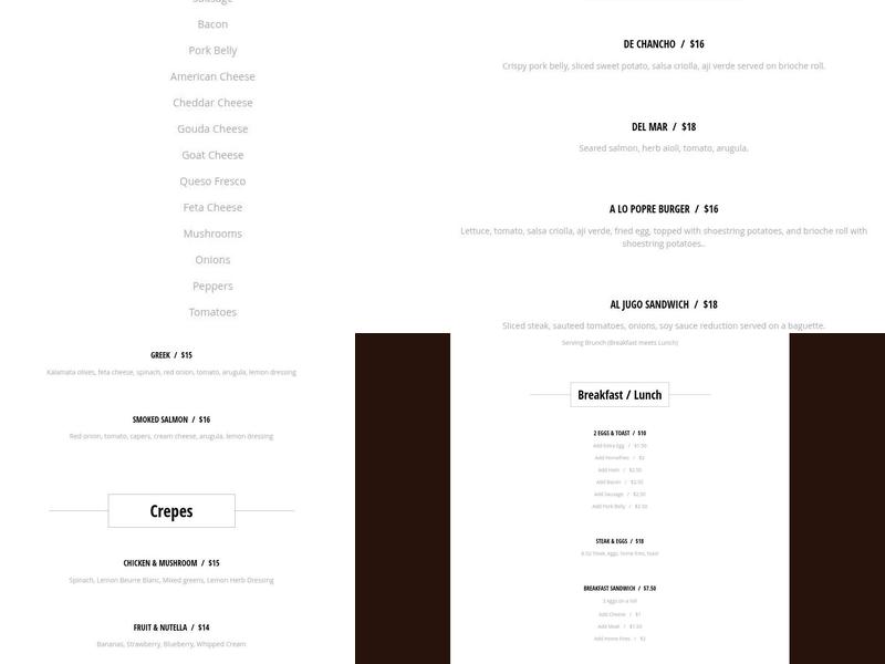 Canggio Restaurant/Bar Menu