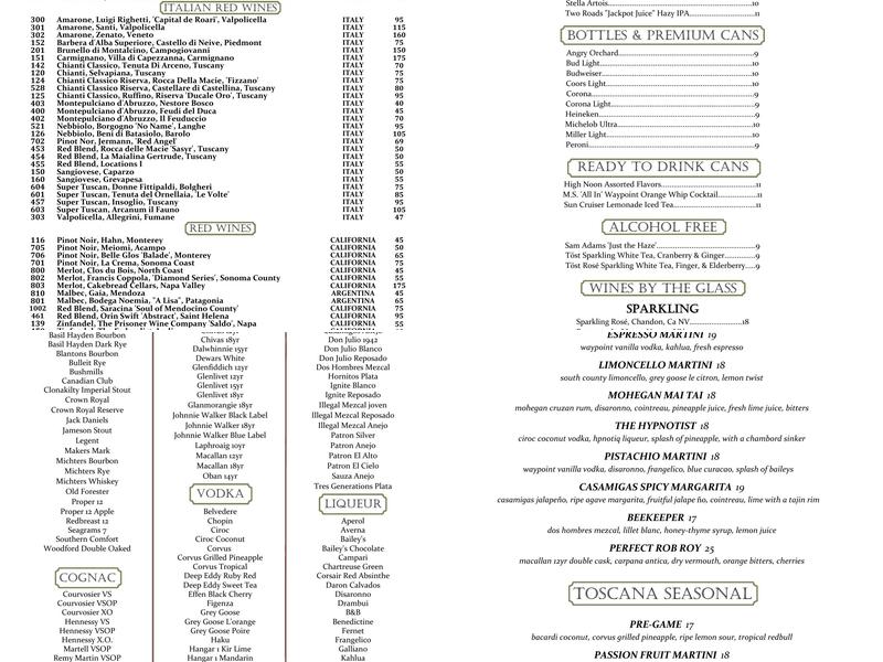 Todd English's Tuscany Menu