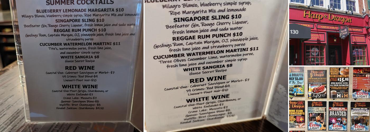 Harp & Dragon Pub Menu