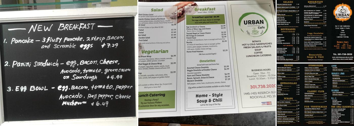 Urban Cafe & Espresso Menu