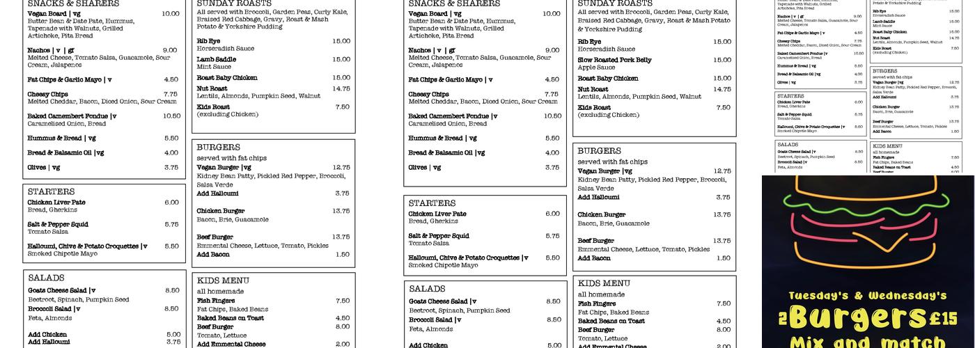 White Horse Brixton Menu