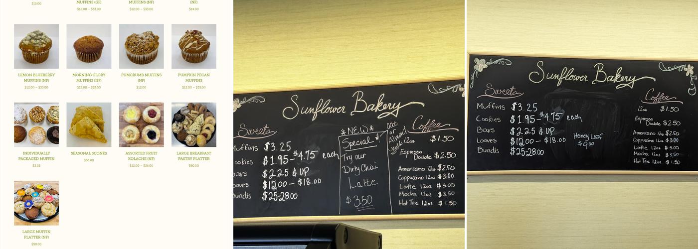 Sunflower Bakery Menu