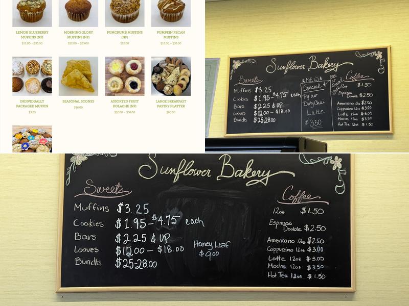 Sunflower Bakery Menu