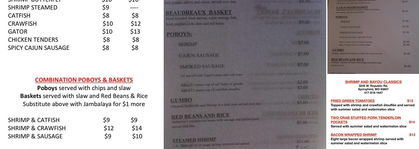 Shrimp & Bayou Classics Menu