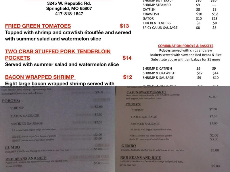 Shrimp & Bayou Classics Menu