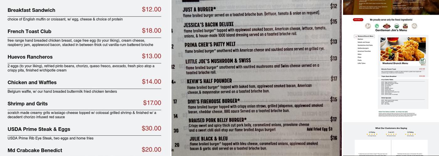 Gentleman Jim's Restaurant Menu