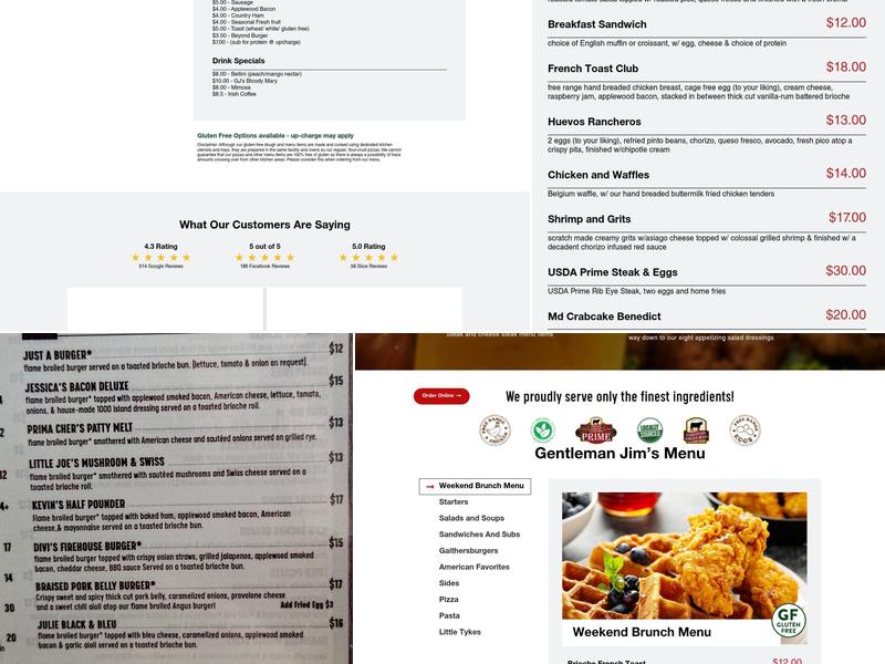 Gentleman Jim's Restaurant Menu