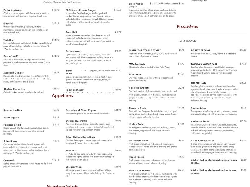 Recovery Room Restaurant Menu