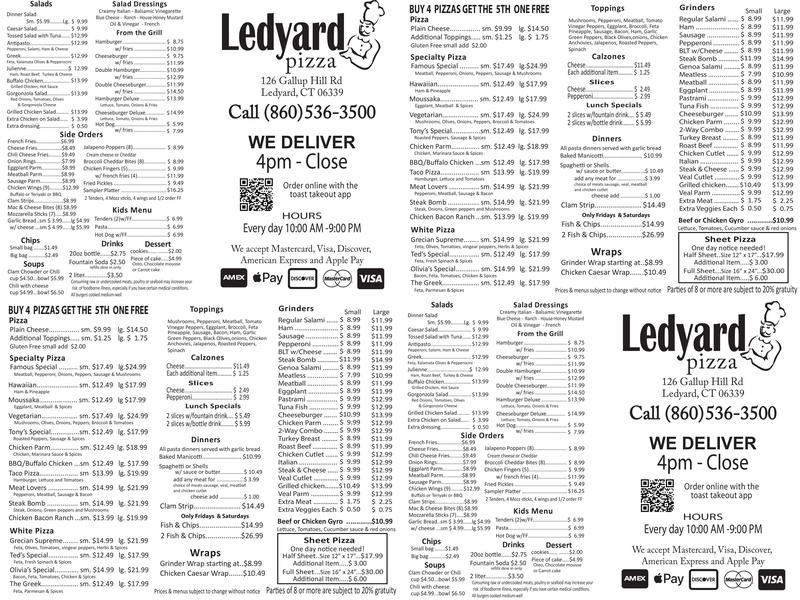 Ledyard Pizza Menu