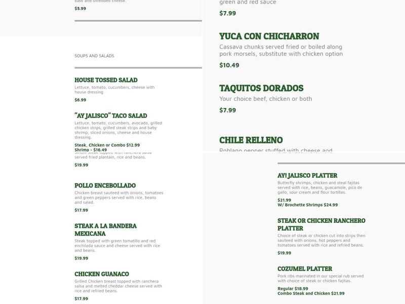 Ay! Jalisco Restaurant Menu