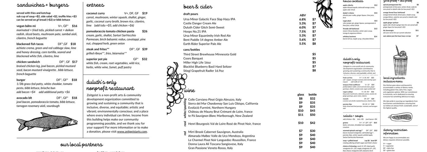 Zeitgeist Restaurant & Bar Menu