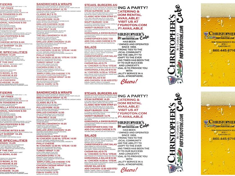 Christopher's Cafe Menu