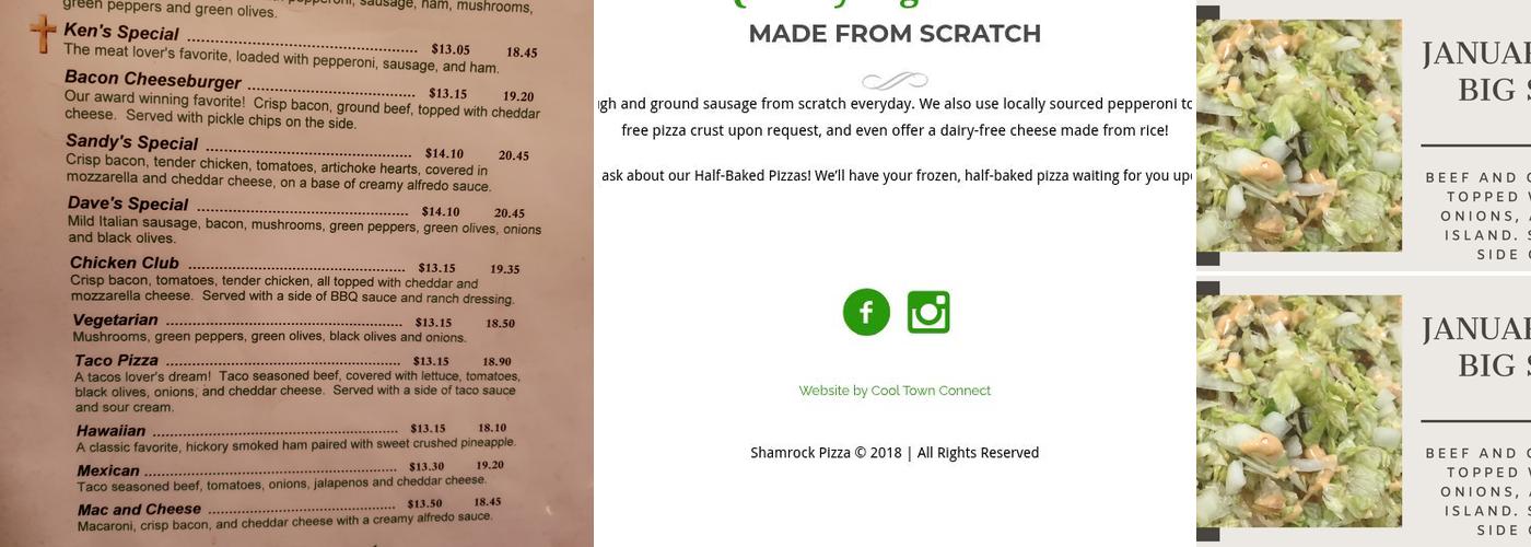 Shamrock Pizza Menu