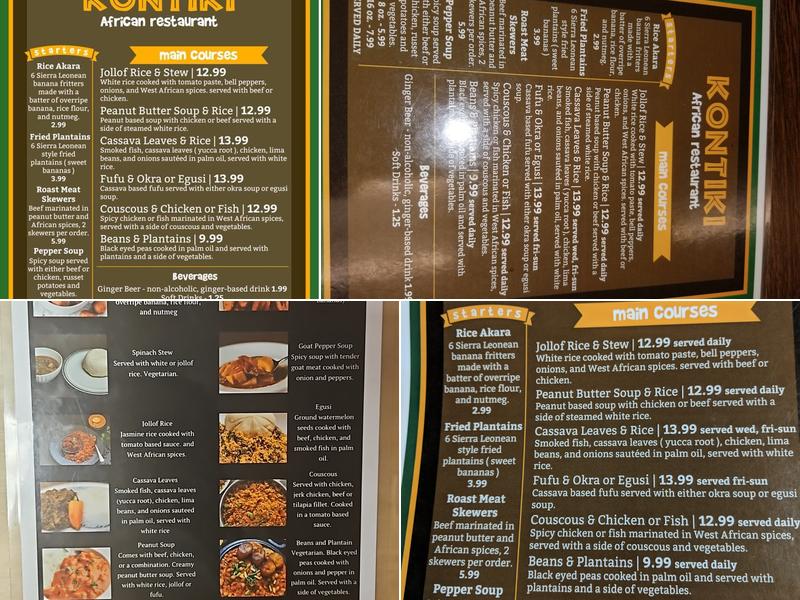 Kontiki African Restaurant Menu