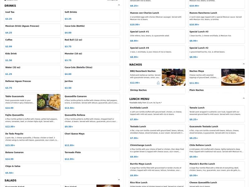 RIVIERA MAYA MEXICAN RESTAURANT & BAR Menu