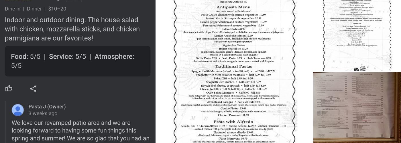 Pasta J Menu