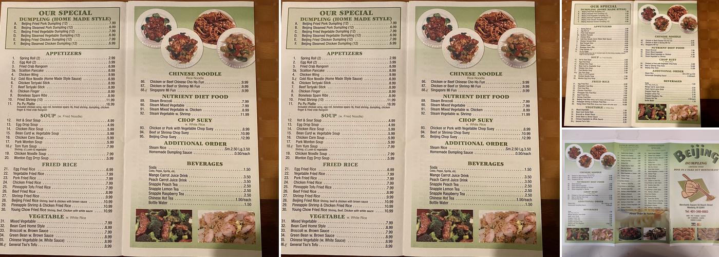 Beijing Dumpling Menu