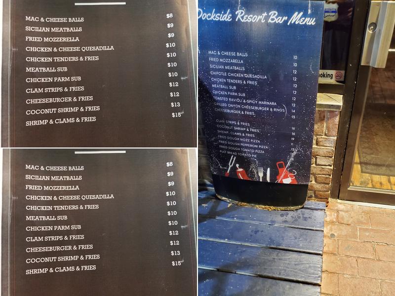 Dockside Resort Bar Menu