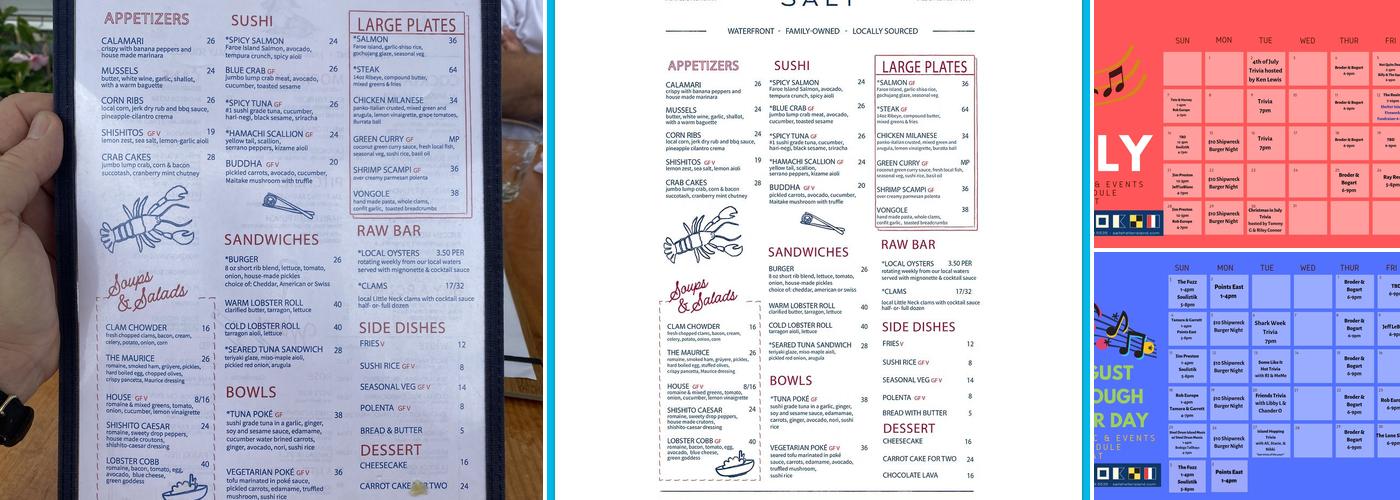 SALT Waterfront Bar & Grill Menu