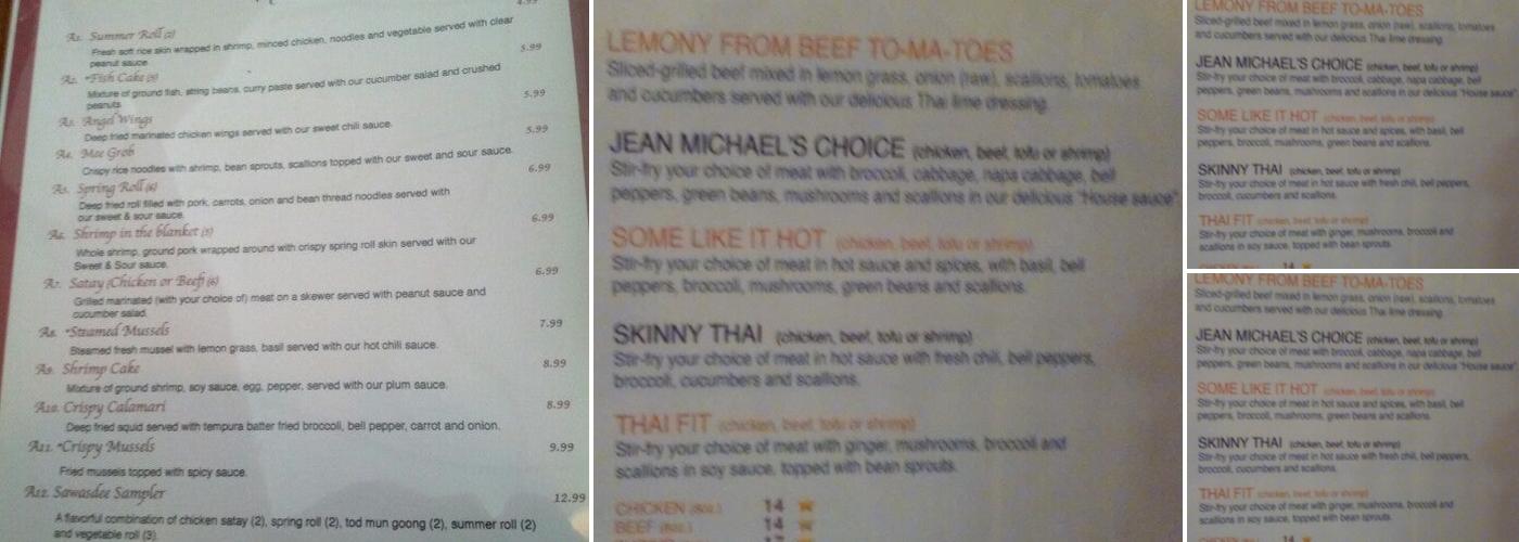 Thai Sawasdee Menu