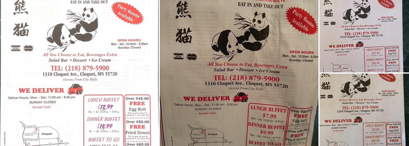Panda Buffet Menu