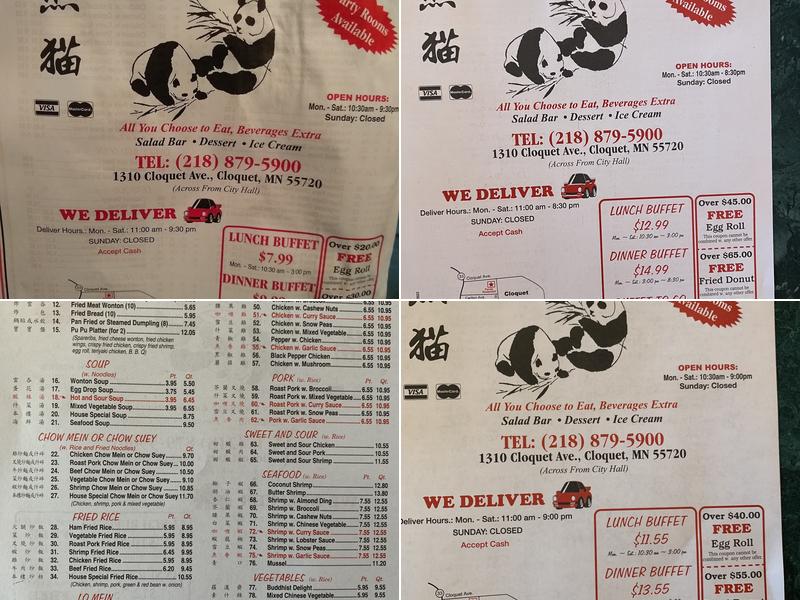 Panda Buffet Menu