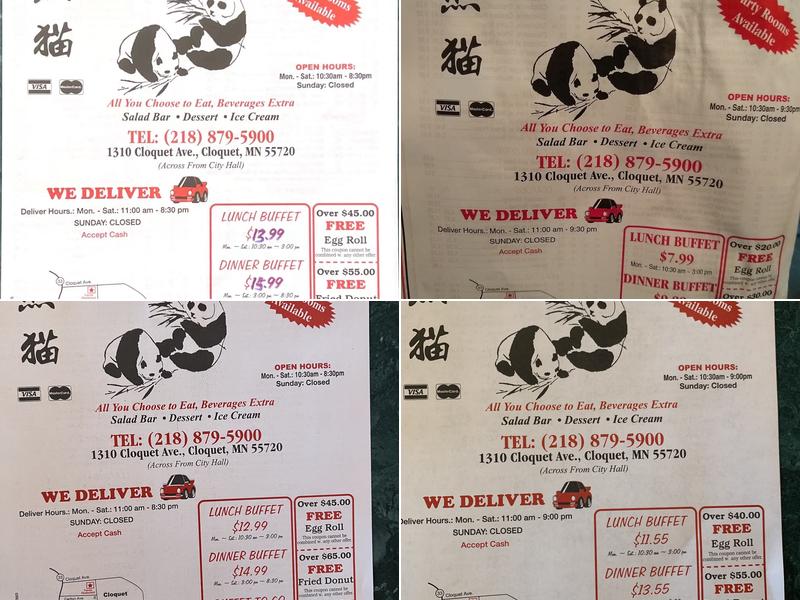 Panda Buffet Menu