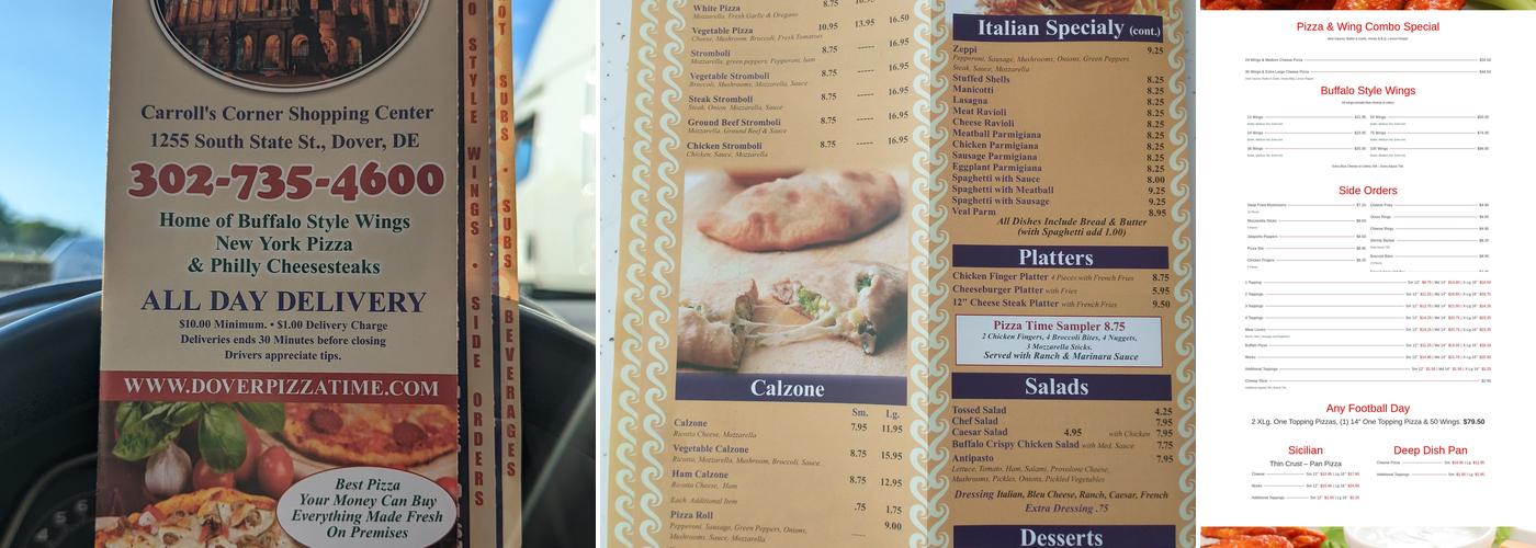 Pizza Time Dover Menu