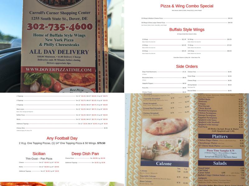 Pizza Time Dover Menu