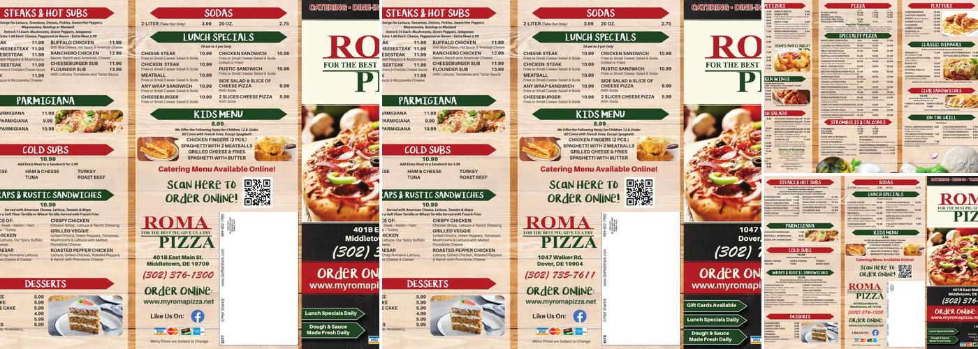 Roma Pizza Menu