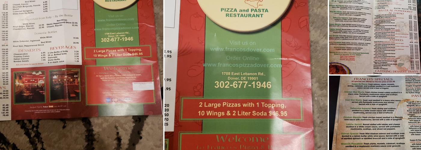 Franco's Pizza & Pasta Menu