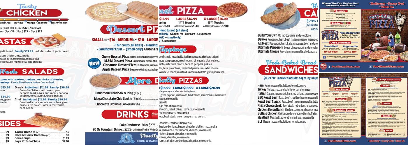 Post Game Pizza Menu
