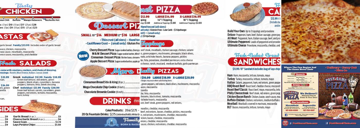 Post Game Pizza Menu
