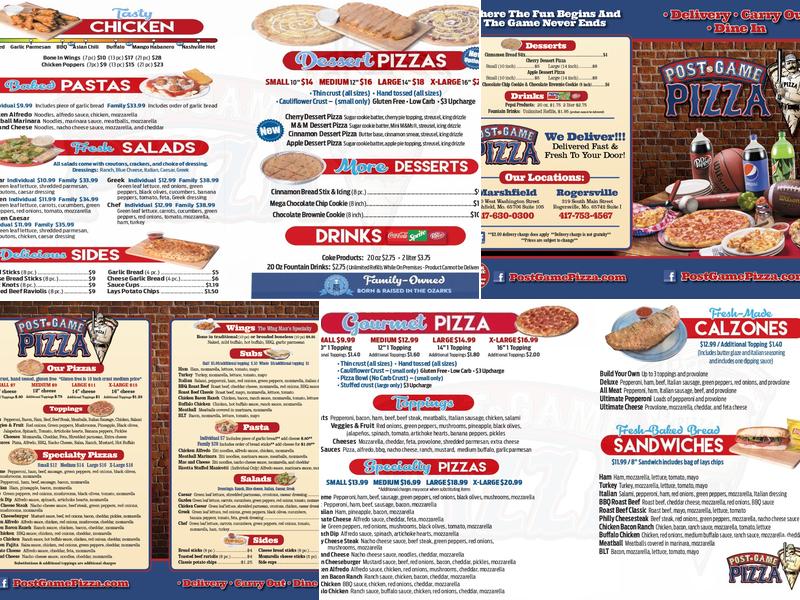 Post Game Pizza Menu