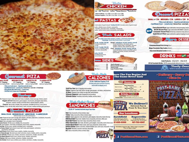 Post Game Pizza Menu