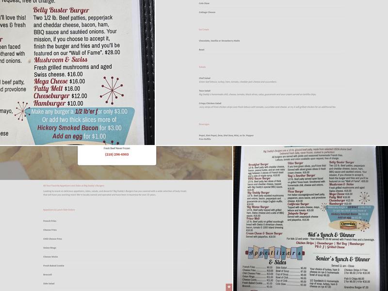 Big Daddy's Burgers Menu