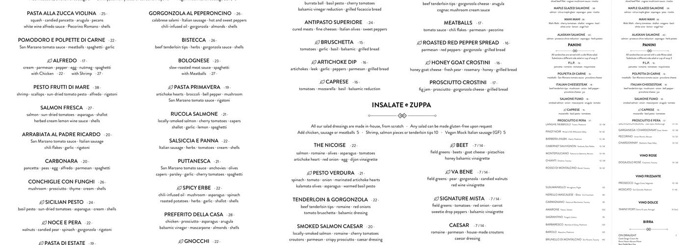 Va Bene Menu
