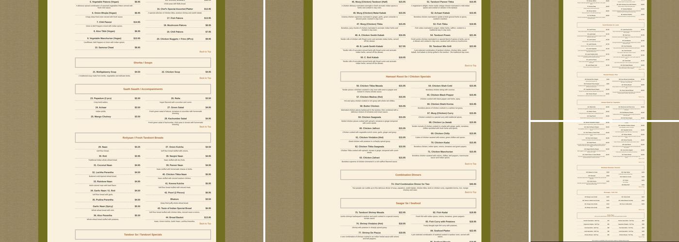 Flavor of India Menu