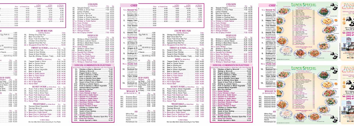 Panda Garden Menu